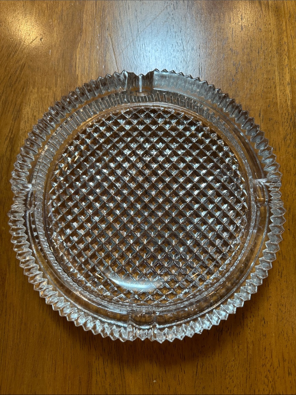Vintage 60’s Ashtray. Italian made Murano, heavyweight diamond pattern glass.